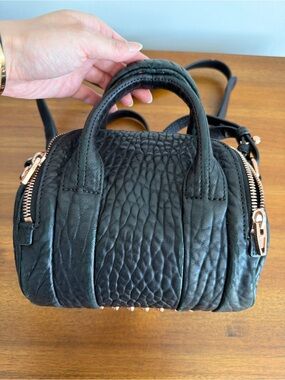 Alexander Wang Black Pebbled Leather Mini Duffel with Rose Gold Hardware
